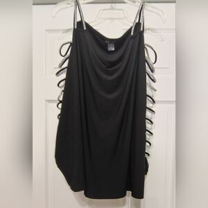 *NEW* VENUS Rhinestone Loops Cut-out Sleeves Slinky Black Top 3X